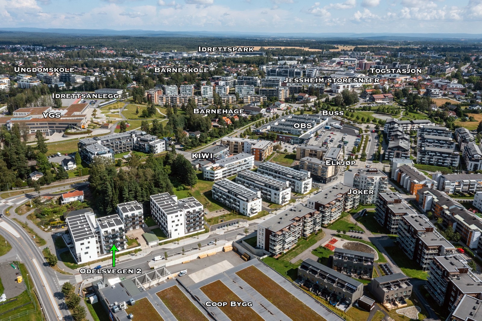 Dronebilde over nærområdet.